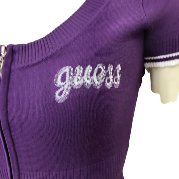GUESS CAP SLEEVE FULL ZIP SWEATER TOP SM NWT - Picture 3 of 7